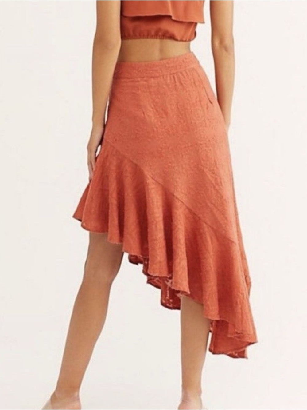 Free People Serena Textured Asymmetrical Ruffle Skirt Orange 6
